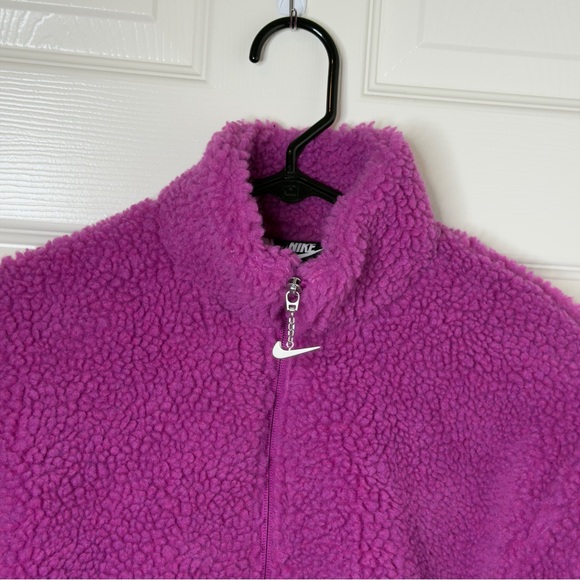 New Nike Sportswear Swoosh Sherpa Jacket Cactus Flower Fuchsia Teddy Jacket  XS - Picture 10 of 14